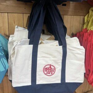 NWT! Trader Joes Tote Bag Blue Canvas Large 20” x 15” VIRAL!